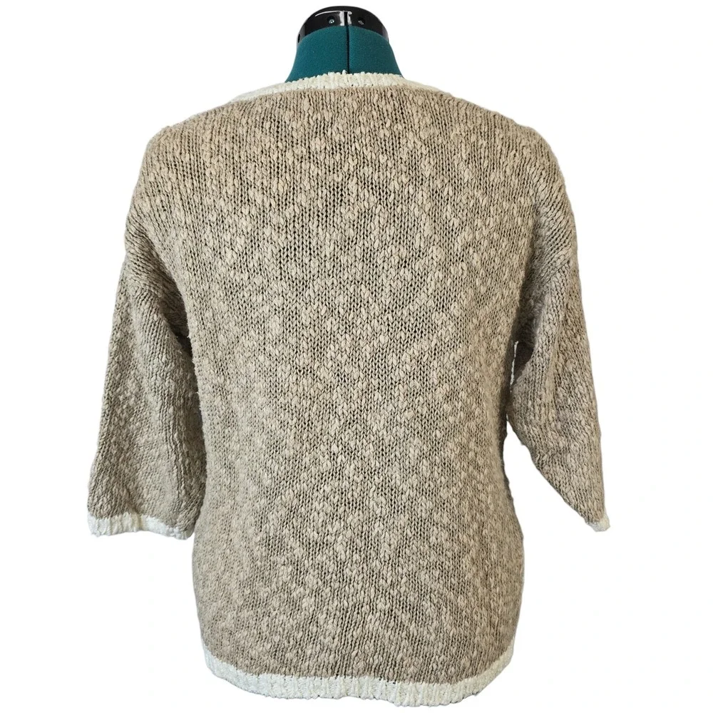 SML Sport Vintage Hand Knit Linen Cotton Sweater Beige Red Blue Diamond M‎